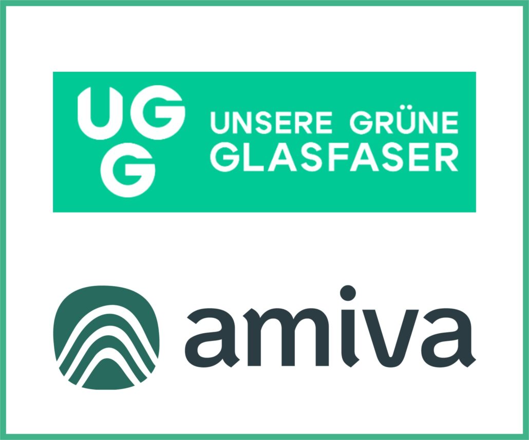Logos von Unsere Grüne Glasfaser und Amiva, Partner für nachhaltiges Glasfasernetz und digitale Infrastruktur.